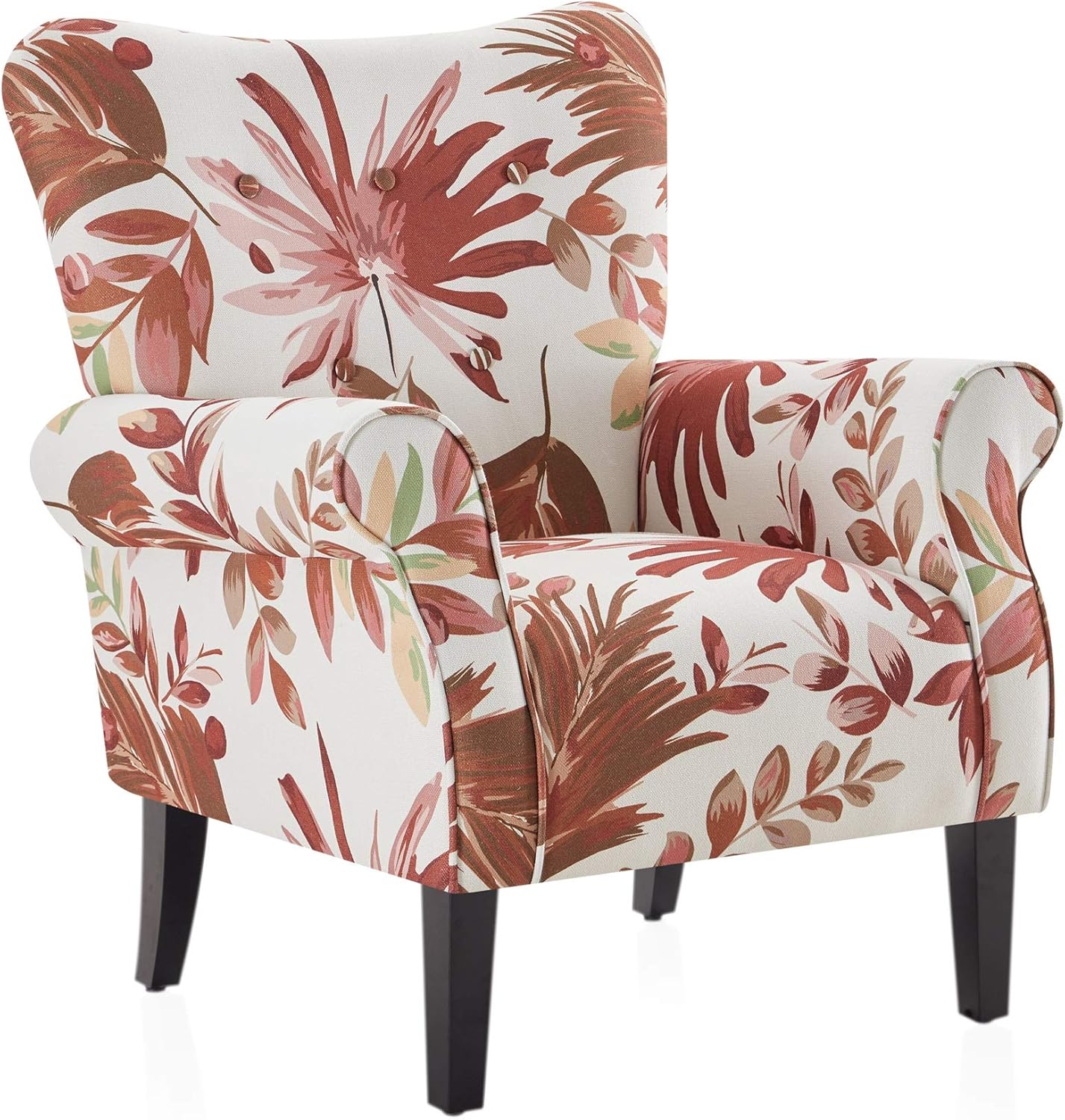 BELLEZE Modern Accent Chair for Living Room, High Back Floral Armchair with Wooden Legs, Upholstered Wingback Side Chair Padded Armrest Single Sofa for Living Room, Bedroom - Allston (Red Floral)