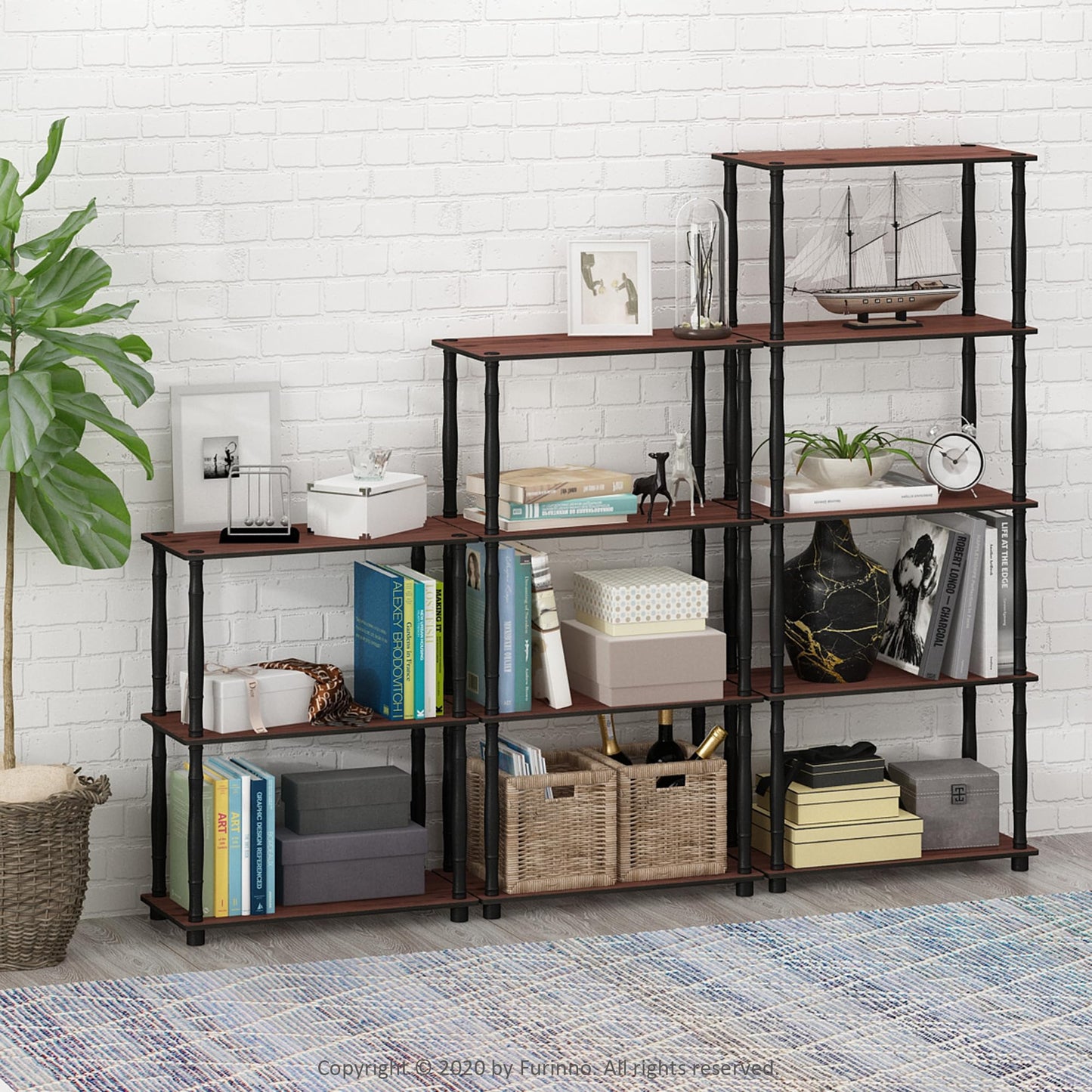 Furinno Turn-N-Tube 4-Tier Multipurpose Shelf Display Rack, Classic Tubes, Dark Cherry/Black