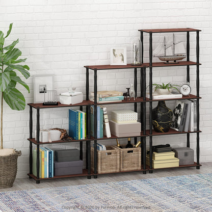 Furinno Turn-N-Tube 4-Tier Multipurpose Shelf Display Rack, Classic Tubes, Dark Cherry/Black