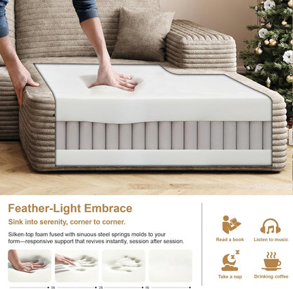 108" Sectional Couches for Living Room Modern Modular Sofa with L-Shape Couchs Upholstered Boneless Couch Deep Seat Sectional Couch with Chaise (Camel, Right Facing Chaise+2Seaters)