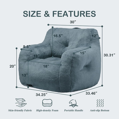 Hobestluk Bean Bag Chair for Adult Small Bean Bag Chairs with Arms Furry Beanbag Chair with Foam Filler Stuffed Bean Bag Sofa for Reading in Bedroom Living Room and Dorms (Blue Grey)