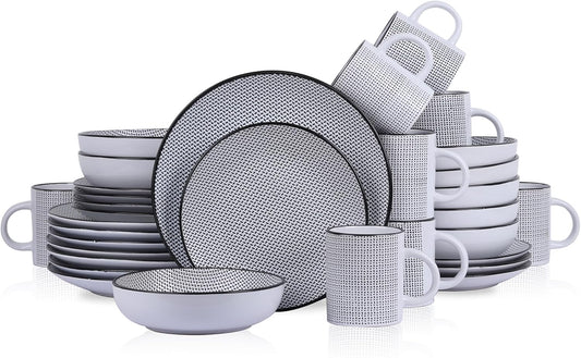 Stone Lain Daisy Stoneware 32-piece Round Dinnerware Set, Daisy - White and Black