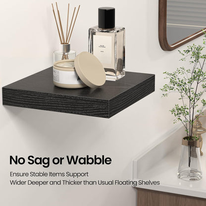 Square Floating Shelves for Wall, 12" W x 12" D x 1.2" H, Small Wooden Wall Mounted Display Shelves with Invisible Brackets for Living Room, Bedroom, Bathroom, Kitchen Decor, Set of 3, Black