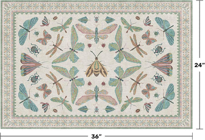 Washable Boho Bathroom Rug 2x3, Small Throw Rugs for Kitchen, Powder Room, Front Door Indoor Entrance, Non Slip Low Pile Stain Resistant, Dusty Green Colorful Cool Insect Aethestic