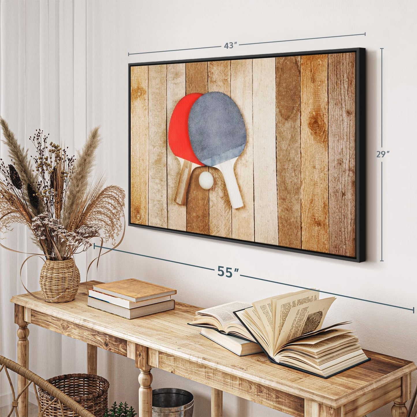 ElephantStock Ping Pong Wall Art - Horizontal Framed Canvas - 1-Piece Living Room Wall Decor - Photography Canvas Print - Brown and Red Decor for Wall - 43" X 29"