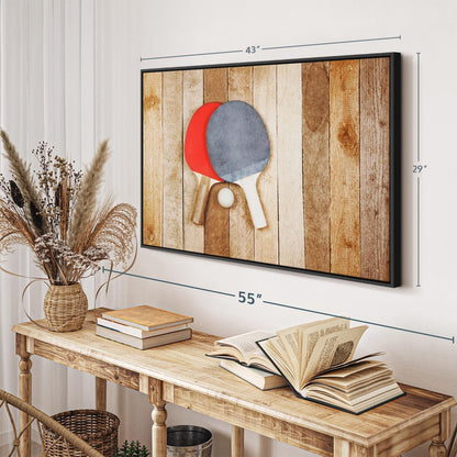 ElephantStock Ping Pong Wall Art - Horizontal Framed Canvas - 1-Piece Living Room Wall Decor - Photography Canvas Print - Brown and Red Decor for Wall - 43" X 29"