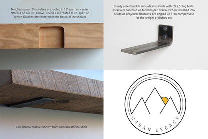 Urban Legacy Deep Floating Shelves | Reclaimed Chunky Wide Plank Barn Wood Shelves with Low Profile Brackets | High Weight Capacity