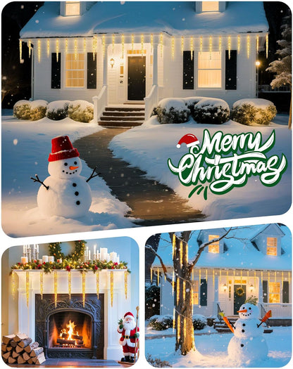 Minetom Icicle Lights Outdoor with Clips, 2 Pack Total 40ft 200 LED 40 Tubes Twinkling Ice Shape String Lights, Connectable Hanging Christmas Lights Plug in for Eave Holiday Outdoor, Warm White