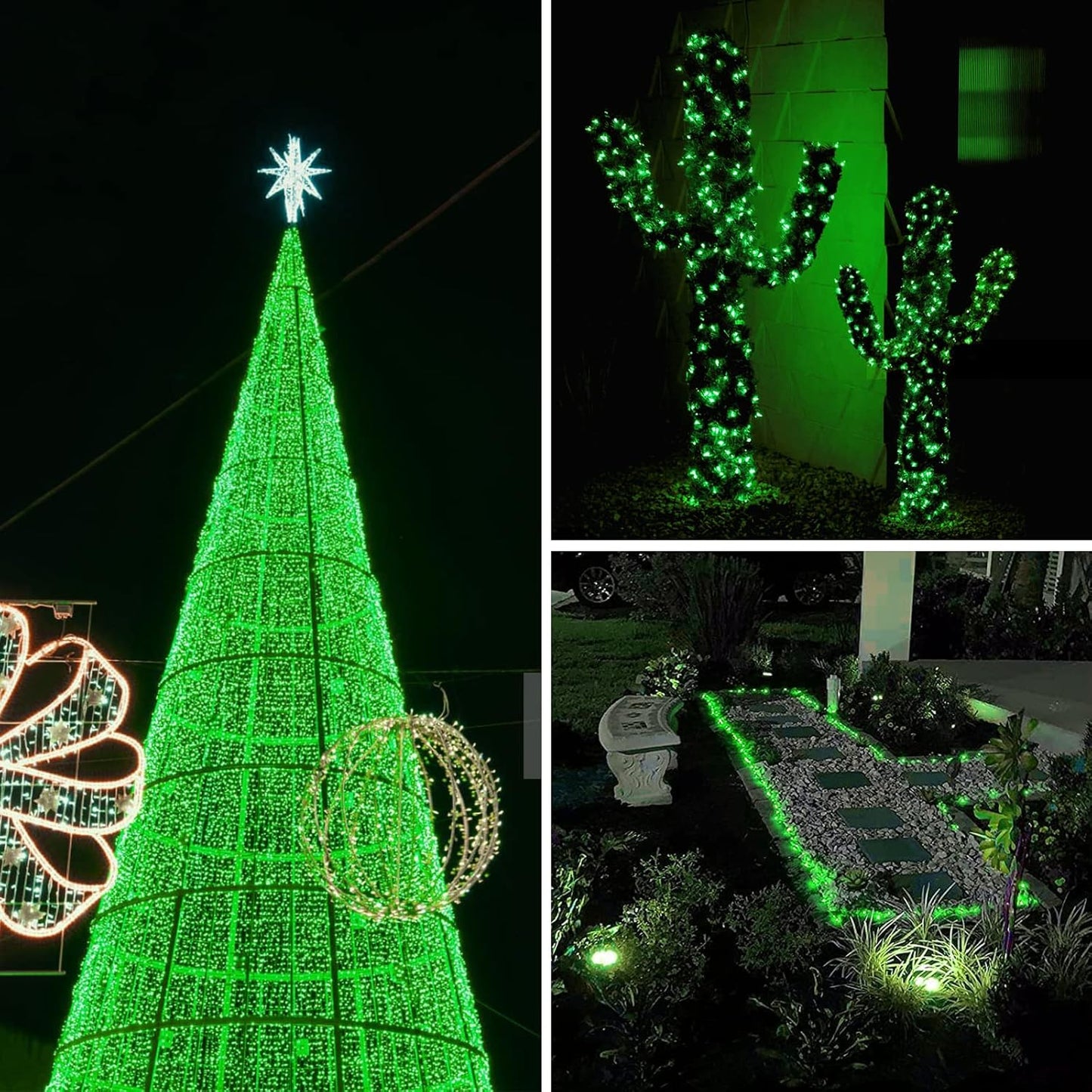 Solar String Lights Outdoor, 2-Pack 80FT 200 LED Solar Christmas Twinkle Lights Outside Waterproof Copper Wire 8 Modes Solar Fairy Lights for Garden Tree Christmas Party Birthday Decoration (Green)