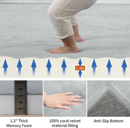 ACOMOPACK Baby Play Mat for Floor,1.3" Thick Memory Foam Area Rug for Living Room,Soft Velvet Crawling with Non-Slip Bottom for Kid,Toddler,79"×118" Tummy Time Nursery Rugs,Yoga（Light Grey）
