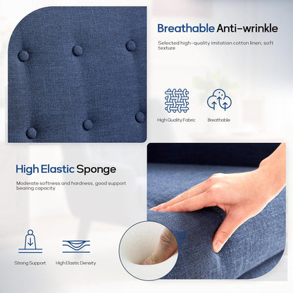 HUIMO Accent Chair Living Room Chair, Upholstered Button Tufted Armchair, Linen Fabric Sofa Chairs for Bedroom, Living Room, Mid Century Modern Comfy Reading Chair (Dark Blue)