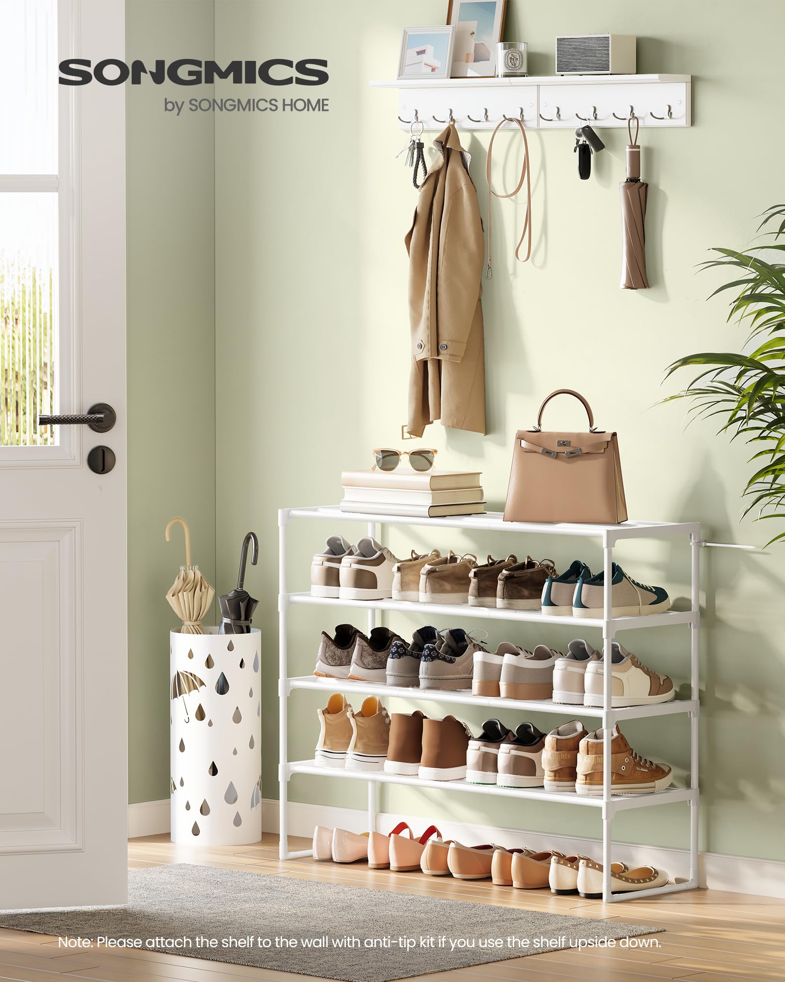 SONGMICS Shoe Rack, 4-Tier Shoe Organizer, Metal Storage Shelf, Upright or Upside Down, for 20-25