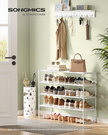 SONGMICS Shoe Rack, 4-Tier Shoe Organizer, Metal Storage Shelf, Upright or Upside Down, for 20-25