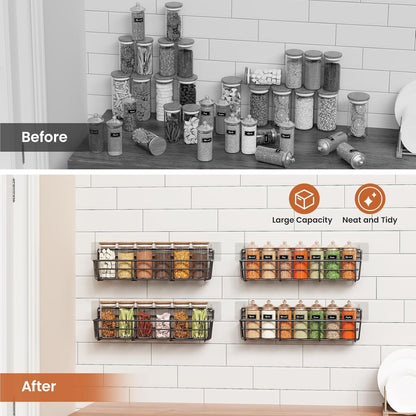 Spice Rack Organizer Wall Mount, Hanging Spice Pantry Storage Shelf Organization, 4 Pack Space Saving Seasoning Organizer for Kitchen Cabinet, Door or Bathroom, Black