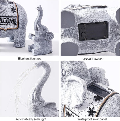 RM ROOMERS Elephant Garden Decor, 2 PCS Elephant Sculptures for Outdoor Resin Solar Elephant Statues Watering, Elephant Decor for Yard, Animal Statues for Patio, Birthday Gifts for Women