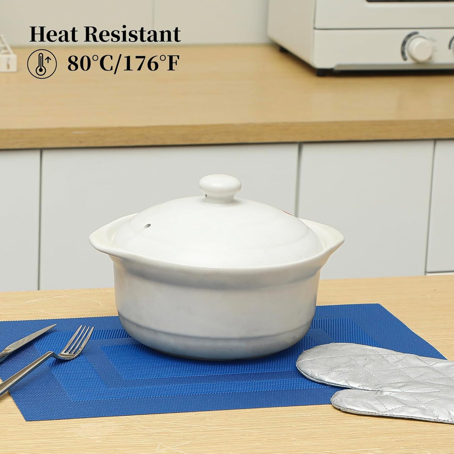 Leetaltree Blue Frame Placemats Set of 8 - Heat Resistant Non-Slip Place mats for Dining Table, Washable Durable PVC Vinyl Woven Table Mats（Blue Frame, 8）