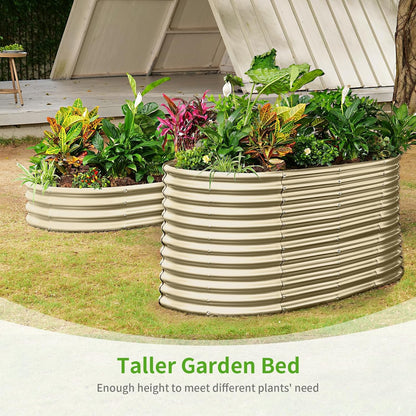 Land Guard 8x4x3ft Oval Galvanized Raised Garden Beds, Large-Capacity Metal Planter Box Outdoor, Durable Deep Raised Garden Bed 3ft Tall, Raised Beds for Gardening Vegetables, Cream Yellow