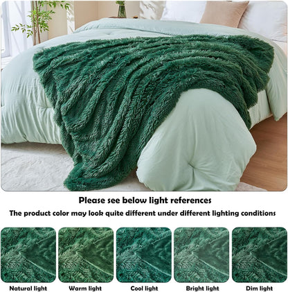 GONAAP Fuzzy Faux Fur Throw Blanket Dark Green Super Soft Cozy Plush Fuzzy Shaggy Blanket for Couch Sofa Bed (Dark Green, Throw(50"x60"))