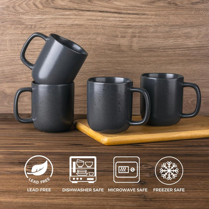 AmorArc 14oz Coffee Mugs Set of 6, Ceramic Coffee Mugs with Large Handle & Wavy Rim for Latte/Hot Cocoa/Tea, Stylish Coffee Cups for Men Women. Oven,Dishwasher&Microwave Safe, Dark Gray