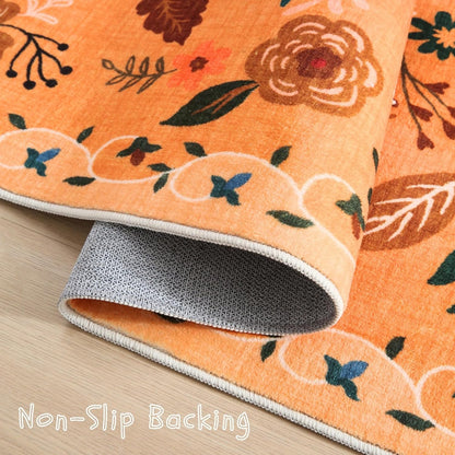 Area Rug 4x6 Rug Washable Boho Rugs Non Slip Low Pile Floral Small Carpet for Bedroom, Bedside, Kids Room, Office, Dining Room(Yellow)