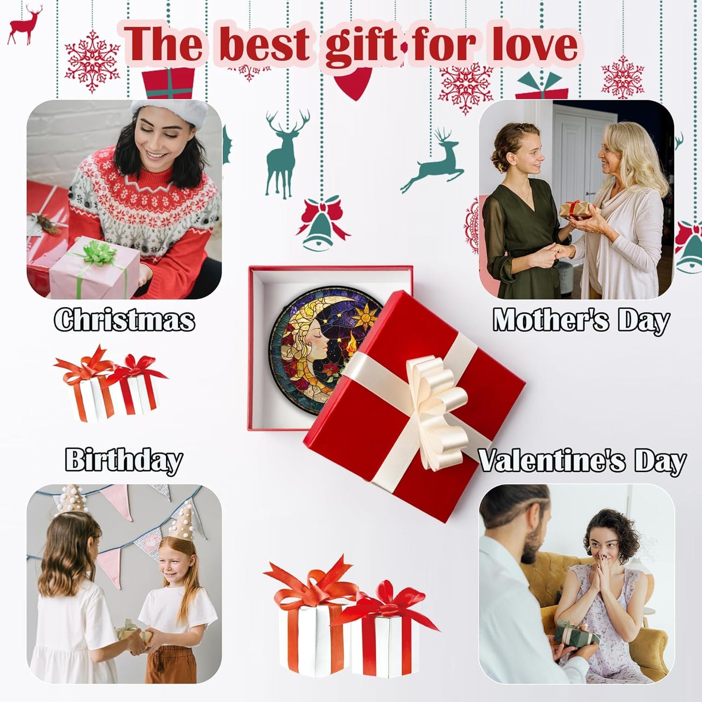 Stained Glass Window Hanging, Moon Goddess Torch Suncatcher Diamond Glass Panel Hangings Dream Sun Catchers Decor for Birthday for Women, Men, Wife, Aunt, and Mom 7.8 in