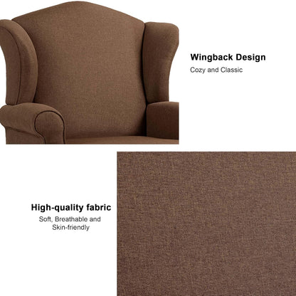 Accent Chair, High Back Upholstered Armchair with High Resilience Sponge & Wood Legs, Mid-Century Modern Comfy Single Sofa Reading Chairs for Living Room, Bedroom (Brown, Set of 1)