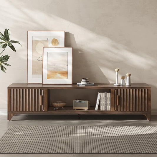 Mid Century Modern TV Stand for 55/65 Inches Television Console with Fluted Doors and Storage Entertainment Center for Living Room and Bedroom Dark Brown