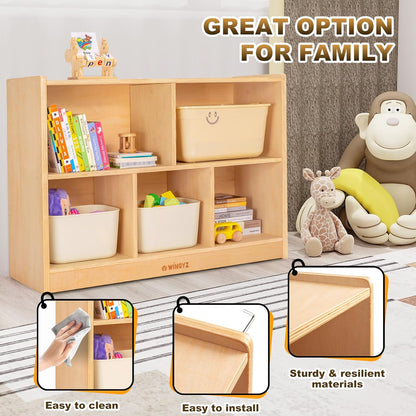 wingyz Wood Storage Shelf Organizer, 35.4" L, 5-Section Montessori Kids Toy & Book Shelf, Wooden Cabinet for Kids Rooms, Playroom, Classroom, Nursery, Preschool Furniture - Nature