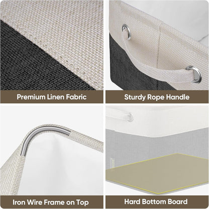 BALEINE 3 Pack Fabric Storage Bins for Shelves, Linen Storage Baskets for Organizing, Decorative Closet Bins for Clothes, Home (Black, 12"x8"x8")