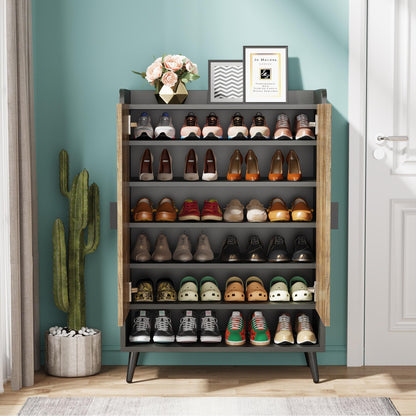 Tribesigns Shoe Cabinet with Doors, 7-Tier Shoe Storage Cabinet with Adjustable Shelves, Wooden