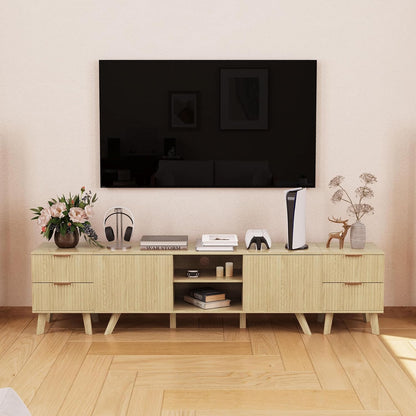 Fluted Nightstand, Mid Century Modern 2 Drawer Bedside Table for Bedroom, Small Dresser Night Stand Side End Table with Wood Fluted Drawer Storage for Bedroom Closet(Natural)