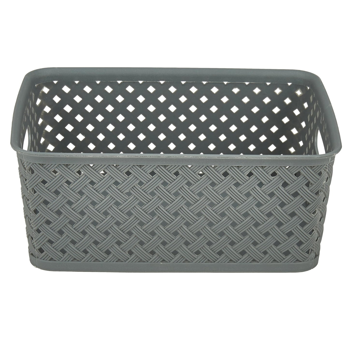 Simplify Small Resin Wicker Tote | Storage Bin | Plastic Organizer | Carrying Handles | Bathroom |