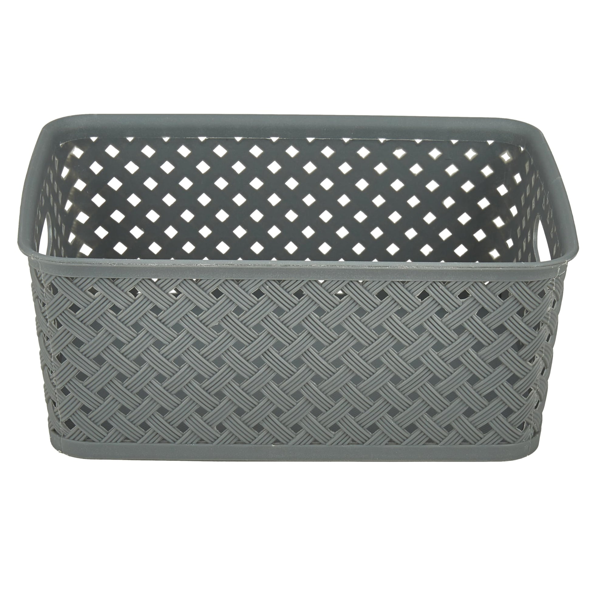 Simplify Small Resin Wicker Tote | Storage Bin | Plastic Organizer | Carrying Handles | Bathroom |