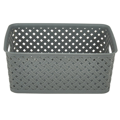 Simplify Small Resin Wicker Tote | Storage Bin | Plastic Organizer | Carrying Handles | Bathroom |