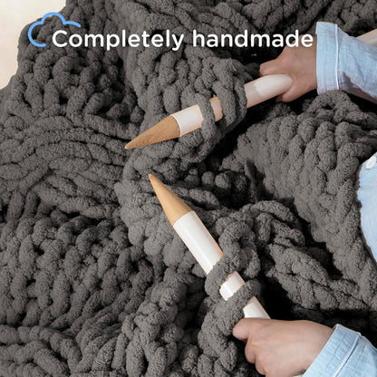 Chunky Knit Blanket Throw - 100% Hand Knitted Chunky Throw Blanket for Couch, Thick and Warm Blanket for Winter, Dark Grey, 50x60 Inches