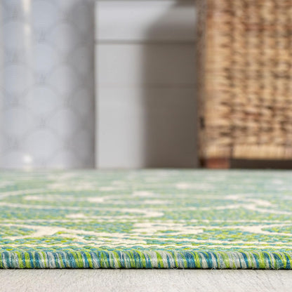 JONATHAN Y Vintage Filigree Indoor Outdoor Area Rug 8X10 Green/Ivory, Charleston Textured Weave for Backyard, Patio, Porch, Easy-Cleaning, High Traffic, Pet-Friendly, Non-Shedding (SMB106K-8)