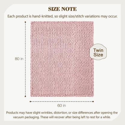 Carriediosa Chunky Knit Throw Blanket 60" X 80" Twin, 100% Hand Made Large Chenille Loop Yarn Soft Fluffy Throws for Couch Sofa Bed, Big Crochet Cozy Heavy Thick Cable Woven Blankets, Dusty Pink
