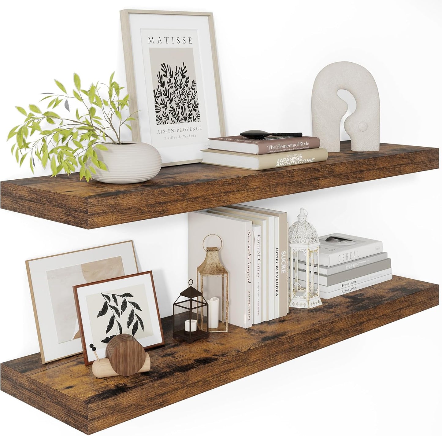 12" Deep Floating Shelves for Wall 36 Inches Long, Heavy Duty Wall Shelves for Bedroom Bathroom Kitchen Laundry Room, Farmhouse Rustic Shelves for Home Decor, 36" X 12" X 2" Set Of 2, Rustic Brown