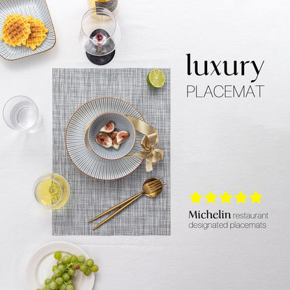 LEXMORE Placemats Set of 8 Vinyl/Plastic Woven Place Mats for Kitchen Table Indoor/Outdoor Washable Placemat Wipeable Dining Table Mats(A-Gray)