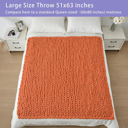 Bigacogo Chunky Knit Throw Blanket for Couch, 51x63 inches, 100% Hand Knitted with Thick Jumbo Chenille Yarn, Cozy Soft Large Rope Knot Cable Crochet Blankets for Sofa Bed Living Room, Terracotta