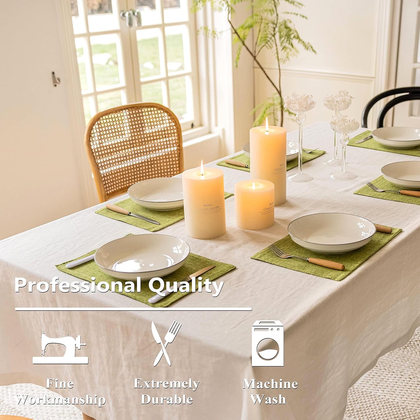 Home Brilliant Green Placemats Set of 8 Washable Place Mats Linen Placemats Heat Resistant Table Mats for Wooden Table Indoor Outdoor Decor, Lime Green