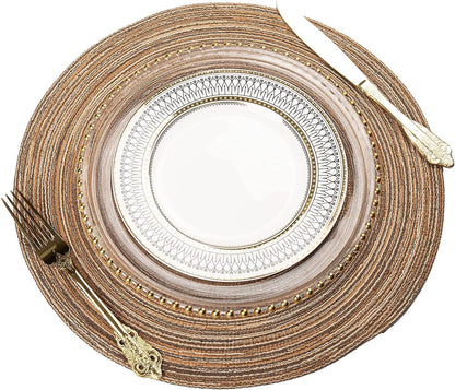 AHHFSMEI Round Braided Placemats Set of 6 Round Table Mats for Dining Tables Natural Woven Heat Resistant Place mats 15 Inch (Brown)