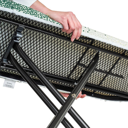 Brabantia Size A Compact Small Ironing Board (43x12 in) 7 Height Options, Adjustable Steam Iron Rest Holder (New Dawn) Non-Slip Feet, Anti-Collapse Child Locks