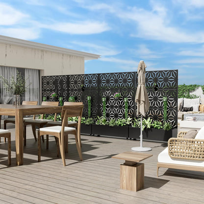 Casaphoria Metal Raised Garden Bed with Trellis and Wheels, 72"x47"x16" Planter Box for Climbing Plants, Vegetables & Vines, Features Drainage Holes and Privacy Screen (Black-Star)