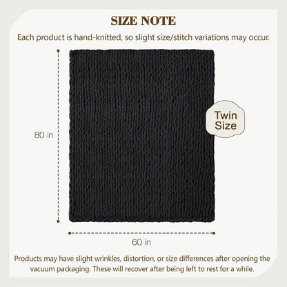 Carriediosa Chunky Knit Throw Blanket 60" X 80" Twin, 100% Hand Made Large Chenille Loop Yarn Soft Fluffy Throws for Couch Sofa Bed, Big Crochet Cozy Heavy Thick Cable Woven Blankets, Black