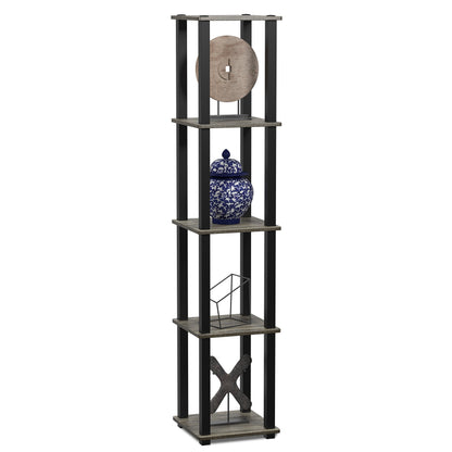FURINNO Turn-S-Tube 5-Tier Corner Square Rack Display Shelf, French Oak Grey/Black