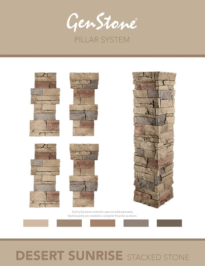 GenStone Faux Stacked Stone Pillar Panel 11.25" x 24" in Desert Sunrise Color for Do It Yourself Friendly Home Improvement Projects