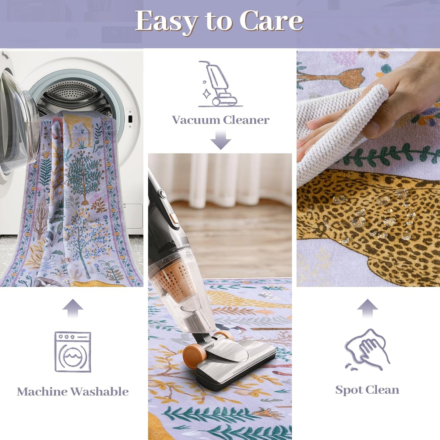 OJIA Animal Print Washable Rug 5x7 Area Rugs for Nursery, Soft Kids Bedroom Rug Ultra-Thin Non-Slip Modern Living Room Carpet, Stain Resistant Throw Carpet for Office Dining Room