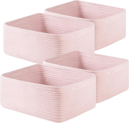 OIAHOMY 4 Pack 14.17*11.02*6.3IN Storage Baskets for Organizing Shelves, Woven Rope Baskets for Organizing Books, Clothes, Decorative Basket for Living Room, Nursery, Bedroom, Gift Basket, Pink