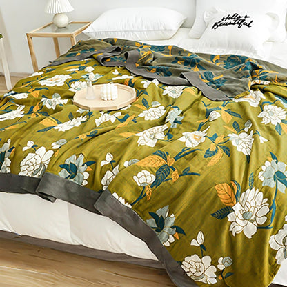 Boho Throw Blanket for Bed - 100% Pure Cotton Ultra Soft Rustic Quilt - Farmhouse Decor Bed Blankets, All Season Rustic Throw for Sofa Couch Chair(91''x 98'', Flower Branch)